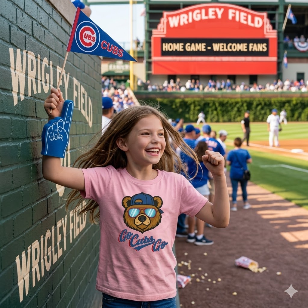 Girls Go Cubs Go T-Shirt | Pink Chicago Baseball Bear Tee | Wrigley Field Fan Gear